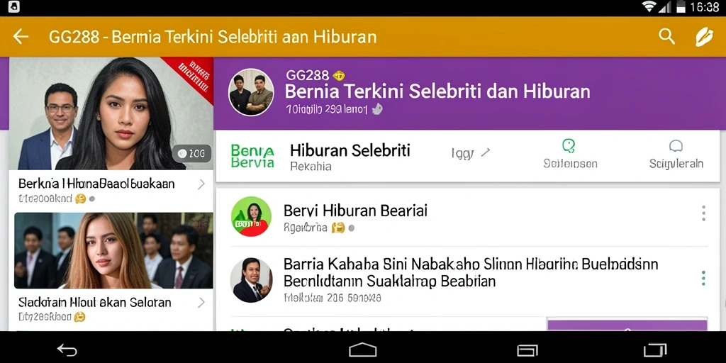 Tampilan antarmuka utama GG288 dengan berita selebriti terbaru.