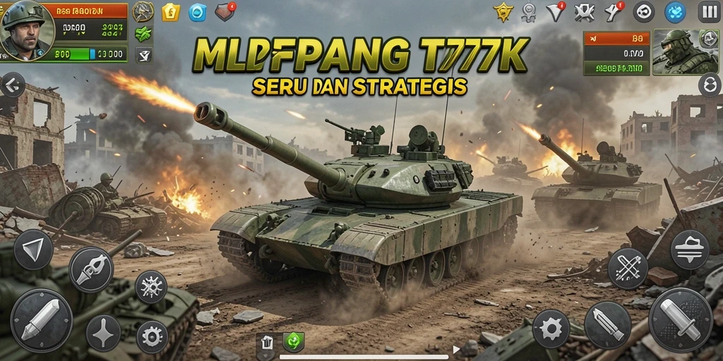 Screenshot antarmuka game MPL777 dengan aksi pertempuran tank.